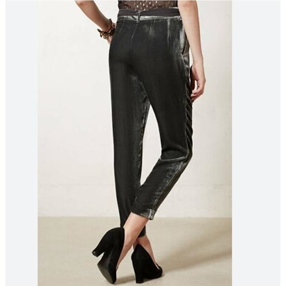 Elevenses Anthropologie Chic Velvet Ankle Trouser Pants in Grey Size 6 - Picture 2 of 12